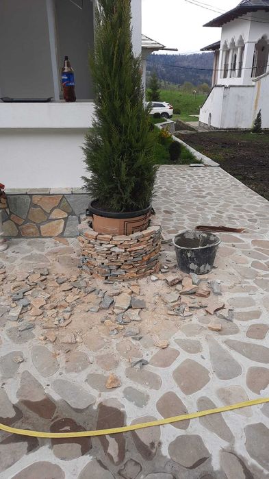 Amenajări curți cu piatră naturală și plante