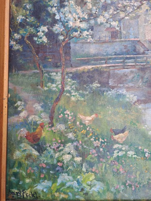 tablou vechi pictura pe panza 89/77 cm semnat