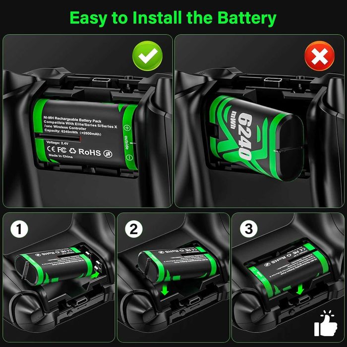 ZRZLMVP Батериен пакет за Xbox контролер - 4x6240mWh батерии и зарядно