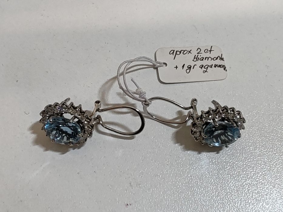Cercei cu diamante și aquamarin Aur 18k Gr 8,82 cod unic 882