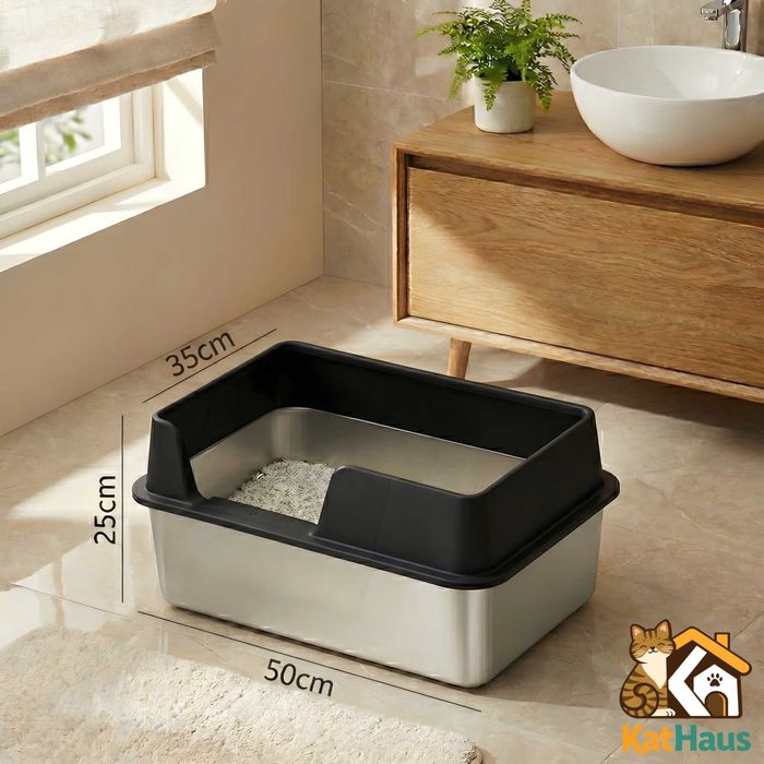 Litiera pisici metalica INOX anti-miros, cu capac, culori disponibile