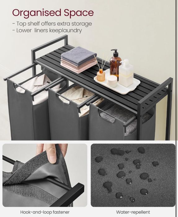 Кош за пране с 3 отделения и рафт