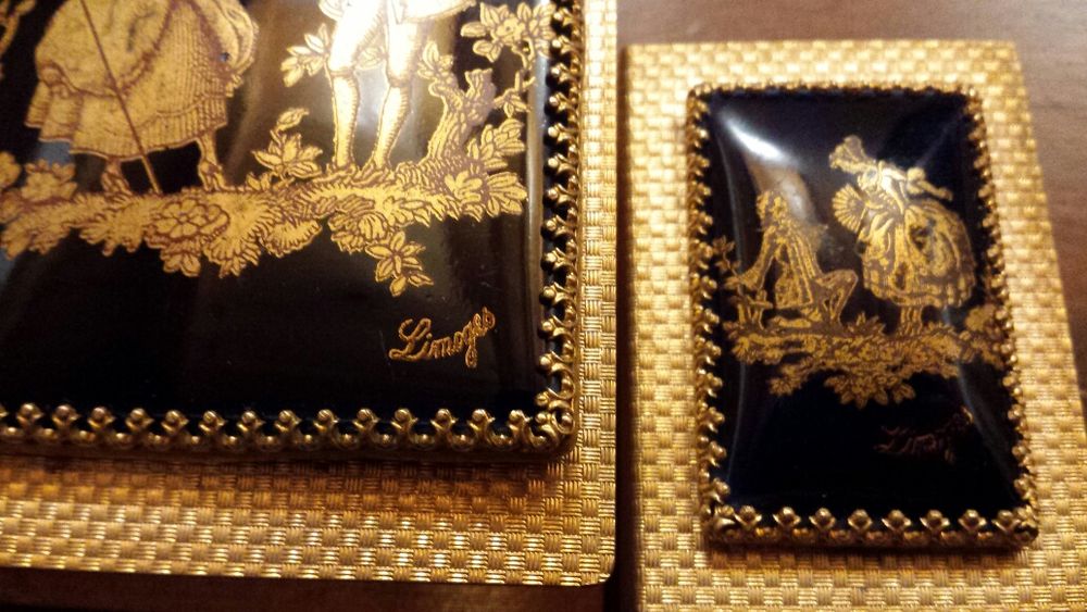 Set suporti țigări-chibrituri,porțelan Limoges,suflat aur 22k,vintage