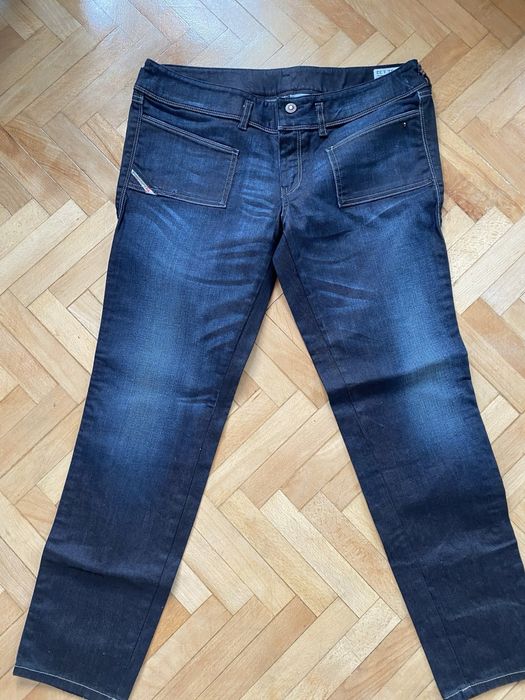 Дънки Diesel с апликация от естествена кожа