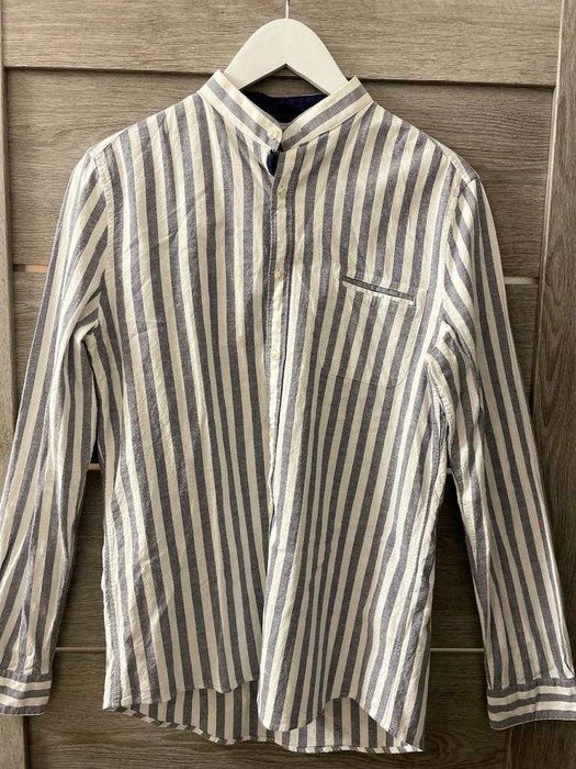 Camasa in dungi McNeal, Marimea M, Alb cu Gri, Slim Fit