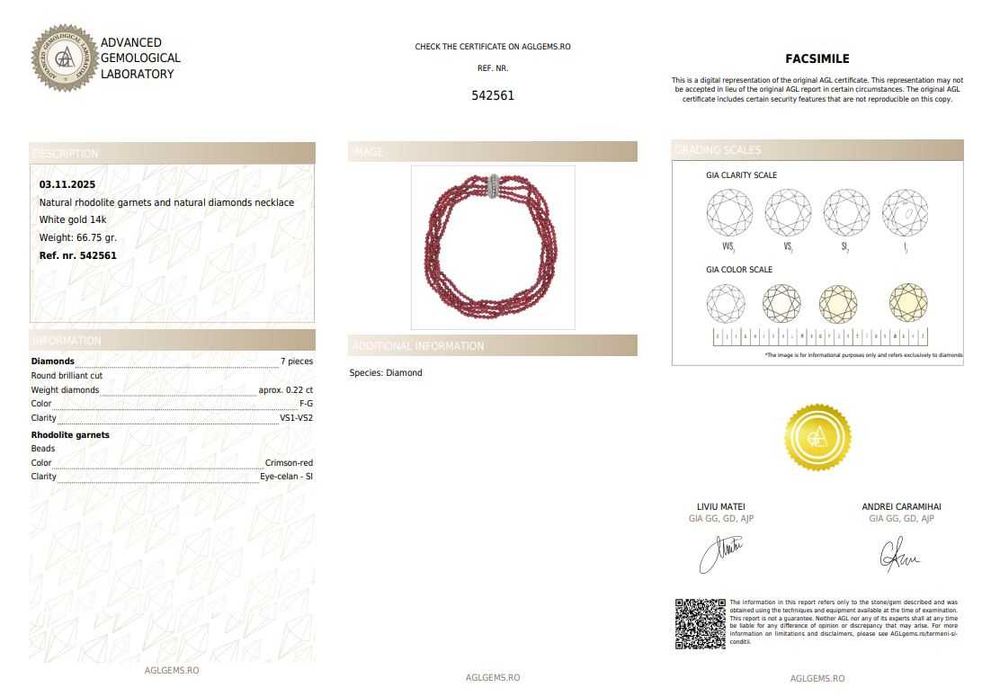 Colier choker din cinci rânduri de granate rhodolite