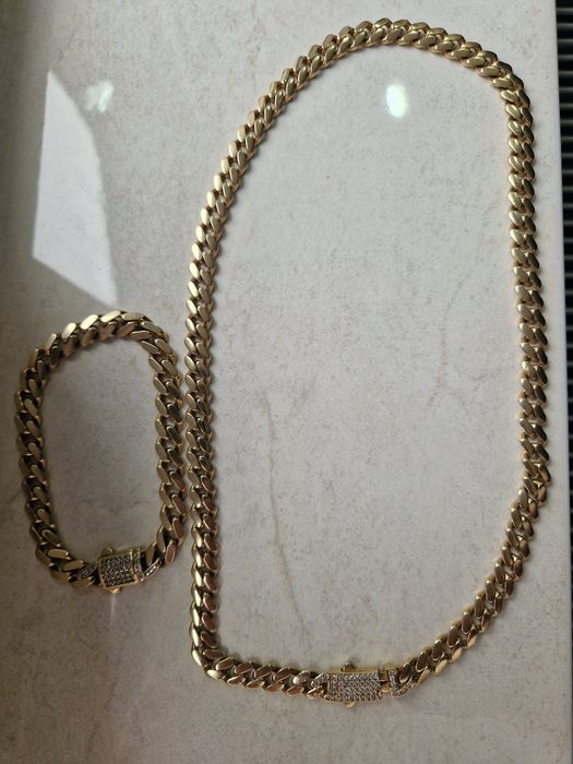 Set lanț ,brătară Cuban Monaco Aur 14 K