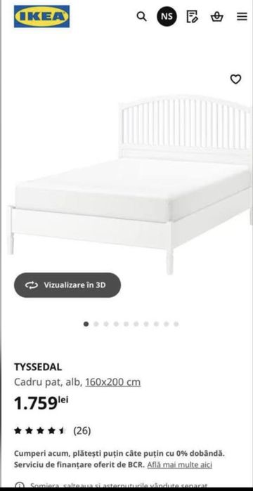 Pat IKEA TYSSEDAL 180×200 cm – alb – stare bună