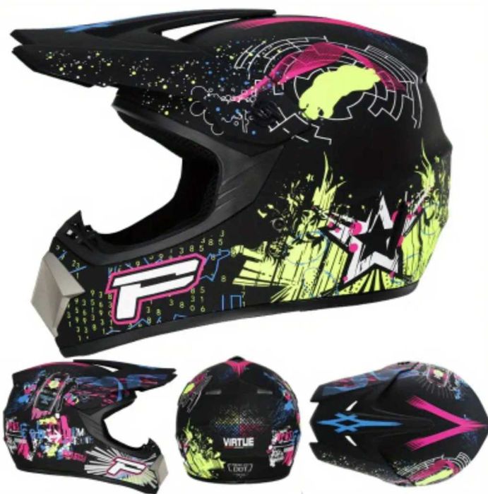 Атрактивни каска и ръкавици за мотокрос, крос