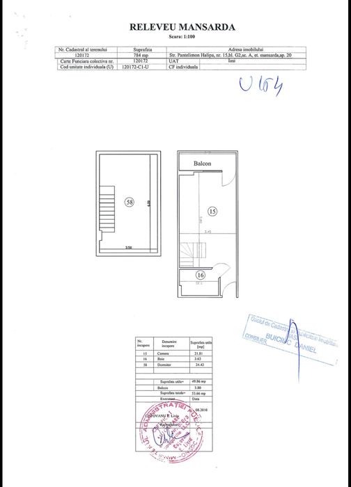 Apartament 2 camere, mansardă,  53,66MP - mobilat - Nicolina 1 - Gara Internațională