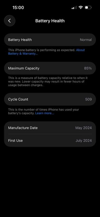 iPhone 15, 128GB, Neverlocked, negru - black, baterie originala 85%