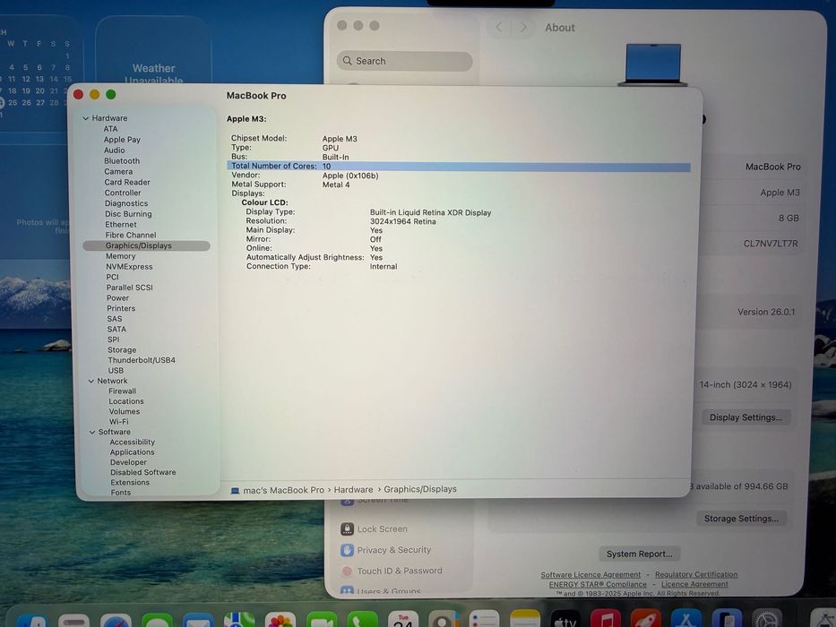 MacBook Pro 14" M3 8-CPU, 10-GPU, 8GB RAM, 1TB SSD