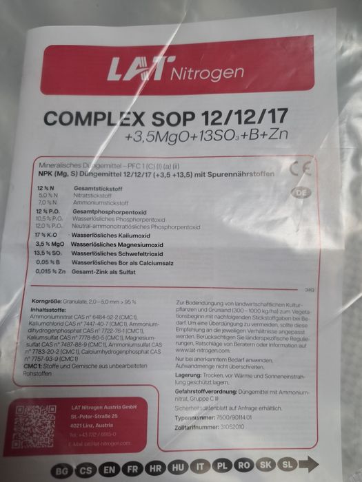 Îngrășământ Complex SOP 12-12-17 +(ME) pentru Cartof, Tomate, legume