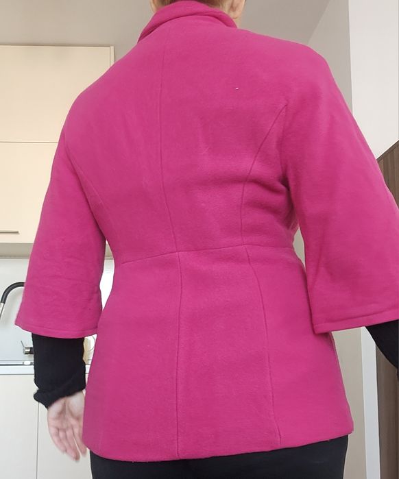 Малиново розово яке палто сако зимно сиво двоен Ръкав с подплата