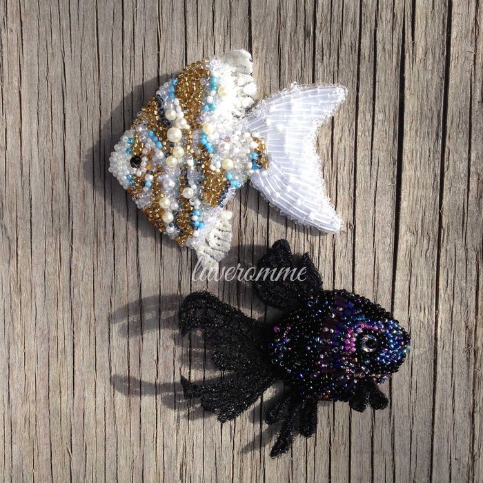 Брошка воробушек и рыбка