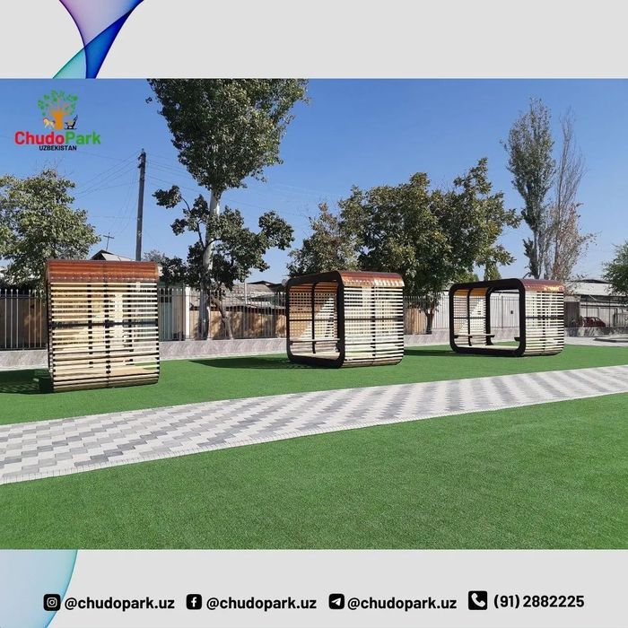 Hi-Tech услубида Беседка, Скамейкалар