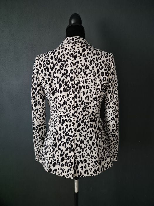 Sacou Blazer H&M Print Leopard Alb-Negru, Mărime EUR 34 (XS) – Office/Casual Șic