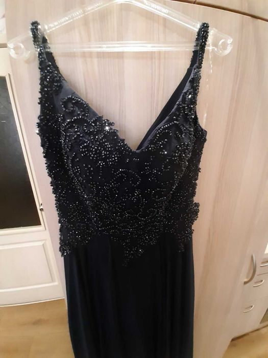 Бална тъмно синя рокля