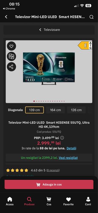 Vand Tv Hisense Miniled 139 cm