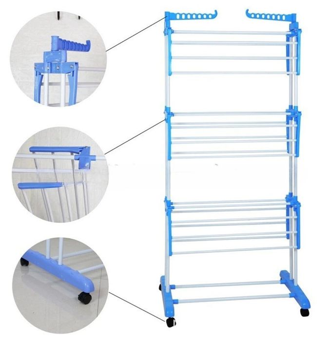 Сгъваем сушилник за дрехи на колелца – практична стойка за сушене на п