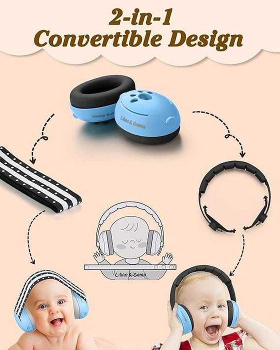 2-в-1 бебешки наушници със защита от шум
