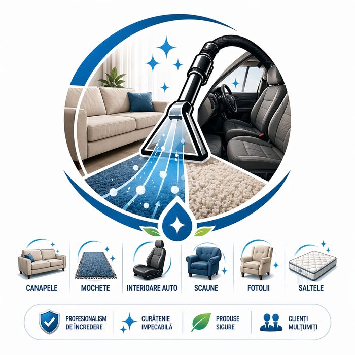 Servicii profesionale de curățare tapițerii textile prin injecție–extracție