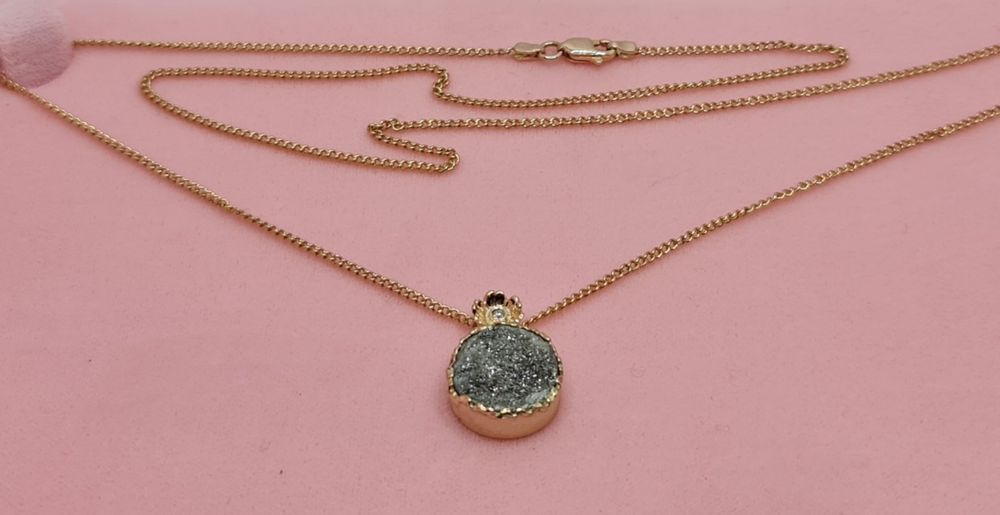 Pandant cu lănțișor aur roz 14k unicat diamant și druzy