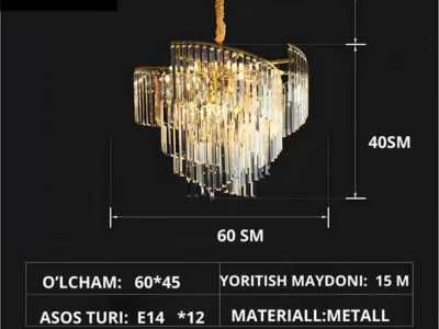 Qandil, 3xil o'lcham, balandligi sozlanadi, zal, ofis, uchun lyustra