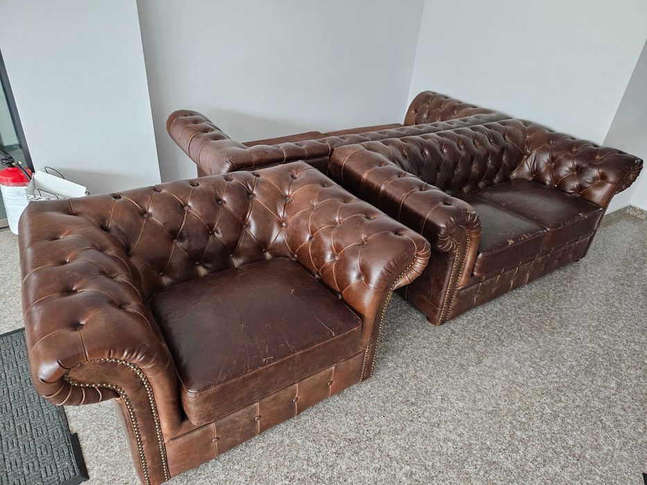 Мека мебел кожа Честърдийлд