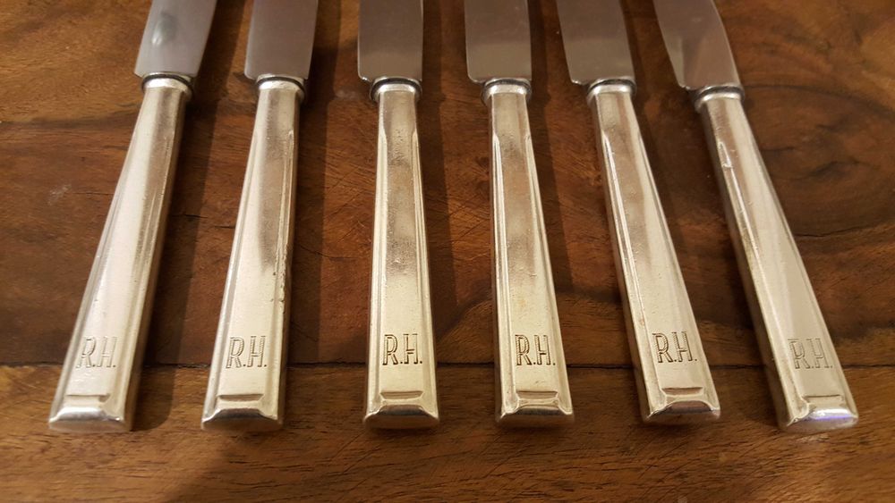 Винтидж трапезни ножове с посребрени дръжки Bruckmann Solingen – 6 бр.