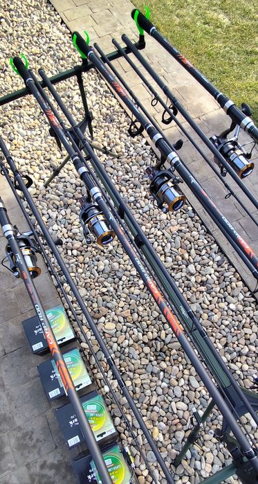 Set 4 Lansete 3,90m,4 Mulinete GH 7000 Long Cast,Rod Pod Echipat