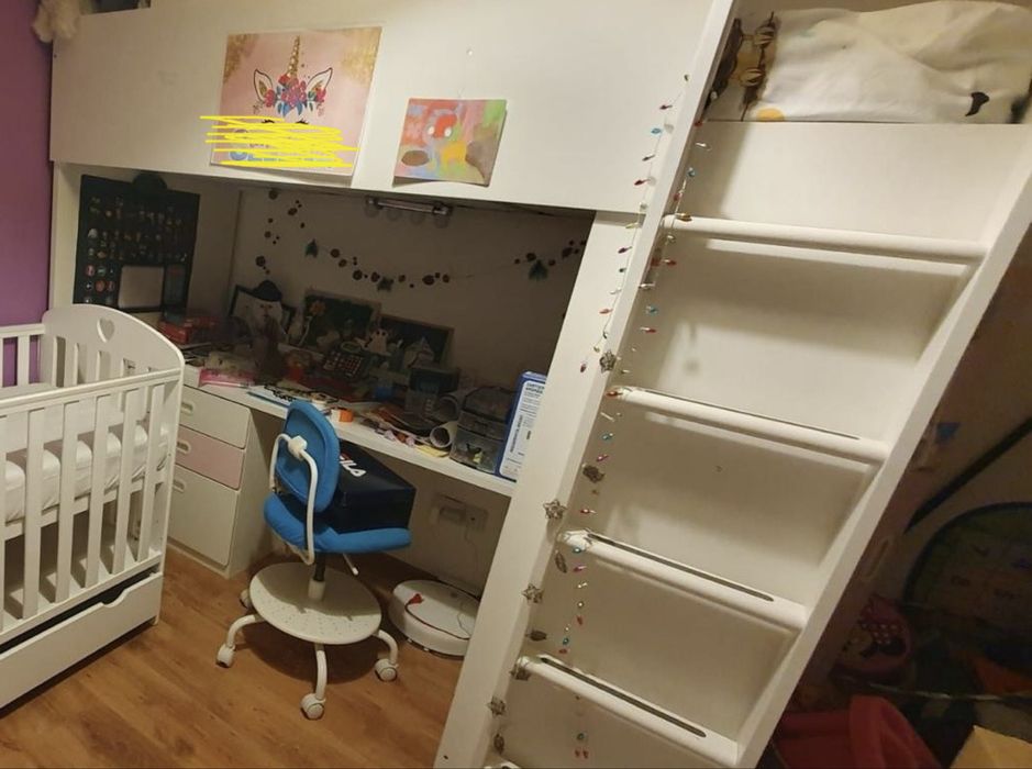 Pat suprapus IKEA cu birou si saltea