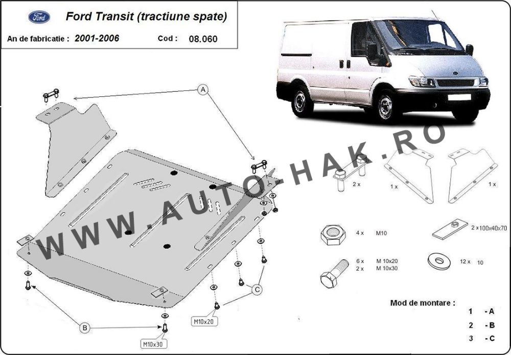 Scut motor Ford Transit - tractiune spate 2001-2007