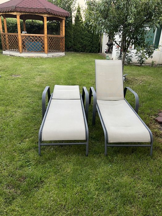 Sezlong pentru gradina metalic/reglabil/crem