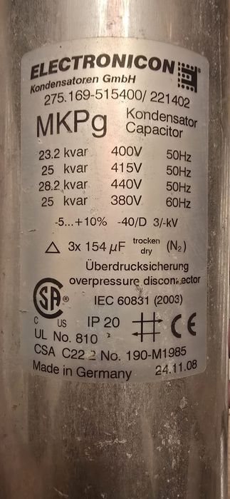 Baterie de compensare, condensator kvar, condensator trifazat