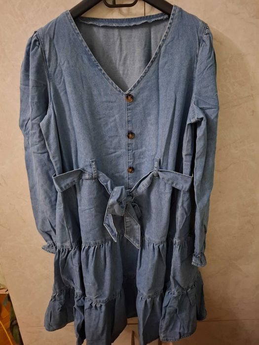 Дамска дънкова рокля с дълъг ръкав