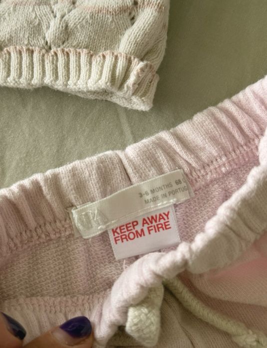 Set bebe 3 piese 3-6 luni (68 cm) – pulover tricot + pantaloni + pantaloni scurți, bumbac & bambus