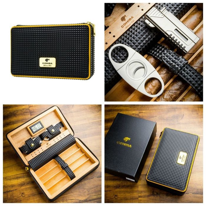 Преносим Хумидор За Пури със запалка ,Гилотина и Дигитален Хидрометър