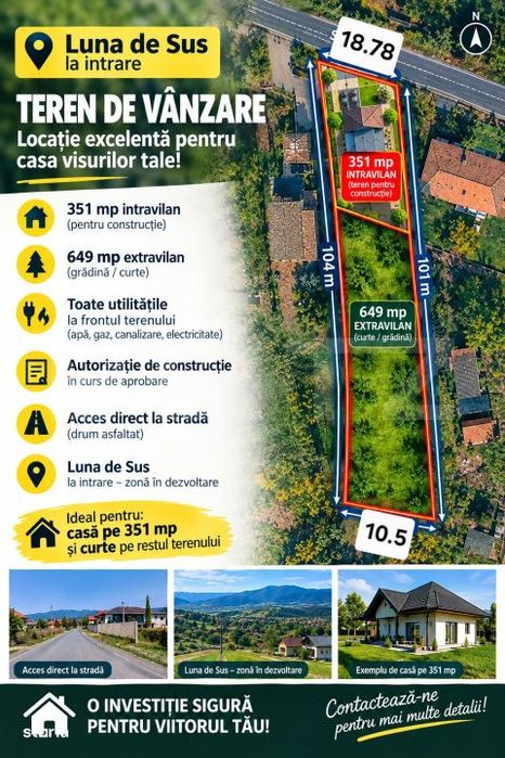 Teren cu autorizatie de constructie si proiect de casa. 1000mp, Luna d