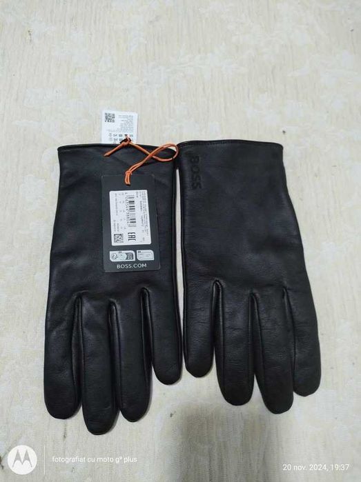 Mănuși din piele "BOSS" Orange barbati,culoarea negru,(Super Ofertă).