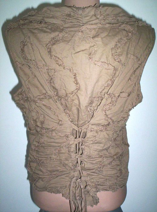 Super bluza Vesta Corset Fancy maro deschis insertii franjurate volane