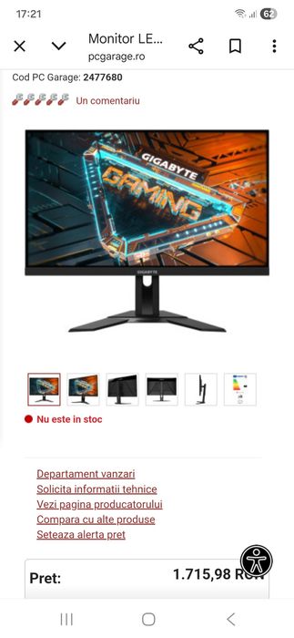 Monitor gaming gigabite g27 f2 de 1 an