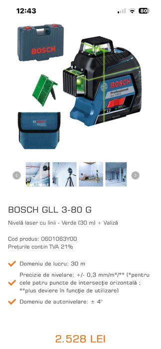 Nivele laser Bosch GLL 80-33G-GLL 3-80G si GLL 3-50 Sigilate