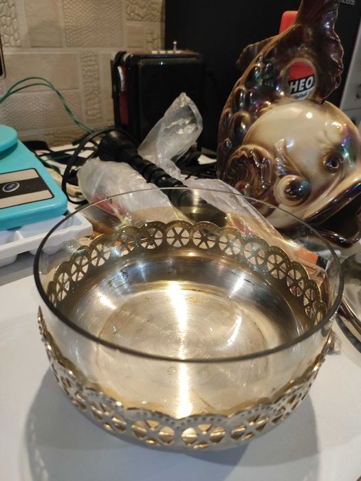 Сахарница  СССР мельхиор стекло