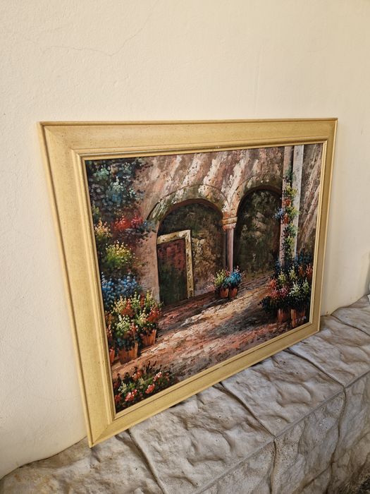 Страхотна антикварна авторска майсторска картина масло върху платно