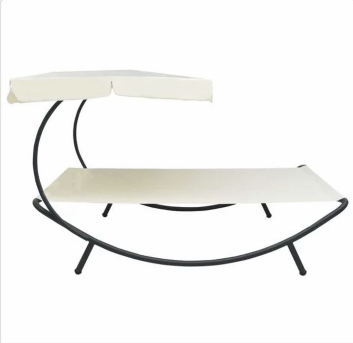 Pat șezlong de exterior cu baldachin alb crem