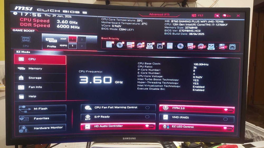 Kit I7 12700KF, MSI B760 Gaming Plus Wifi, 32GB DDR5 la 6000 MHz