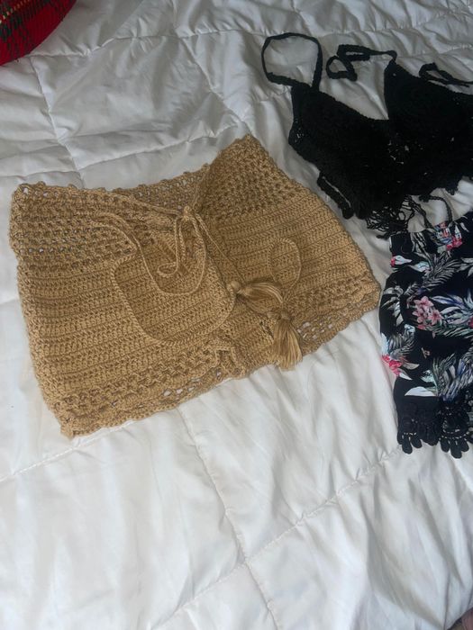 Къси панталонки летни къс плетен топ черен