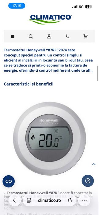 Termostat ambiental Wifi Honeywell Y87RFC2074 fara fir