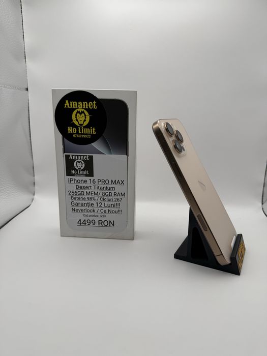 iPhone 16 Pro Max Black 256GB Baterie 98% CA NOU!!! Garantie 12 Luni.